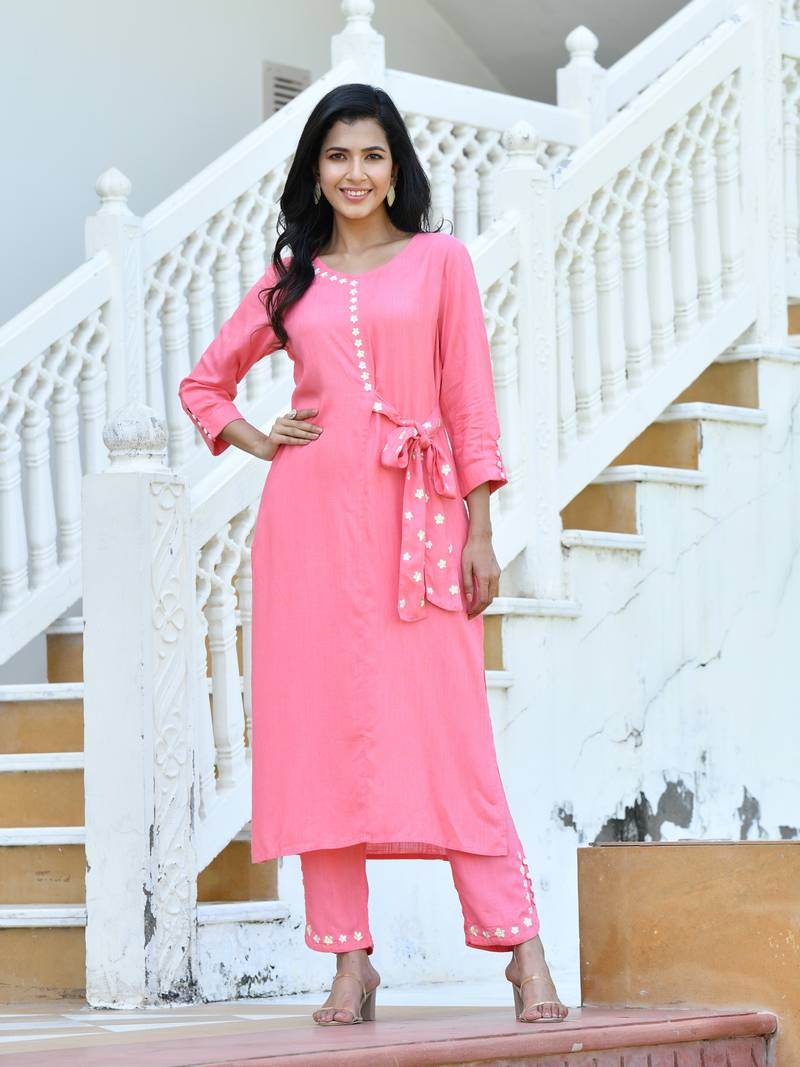 CORAL BLOSSOM KURTA-PANT SET