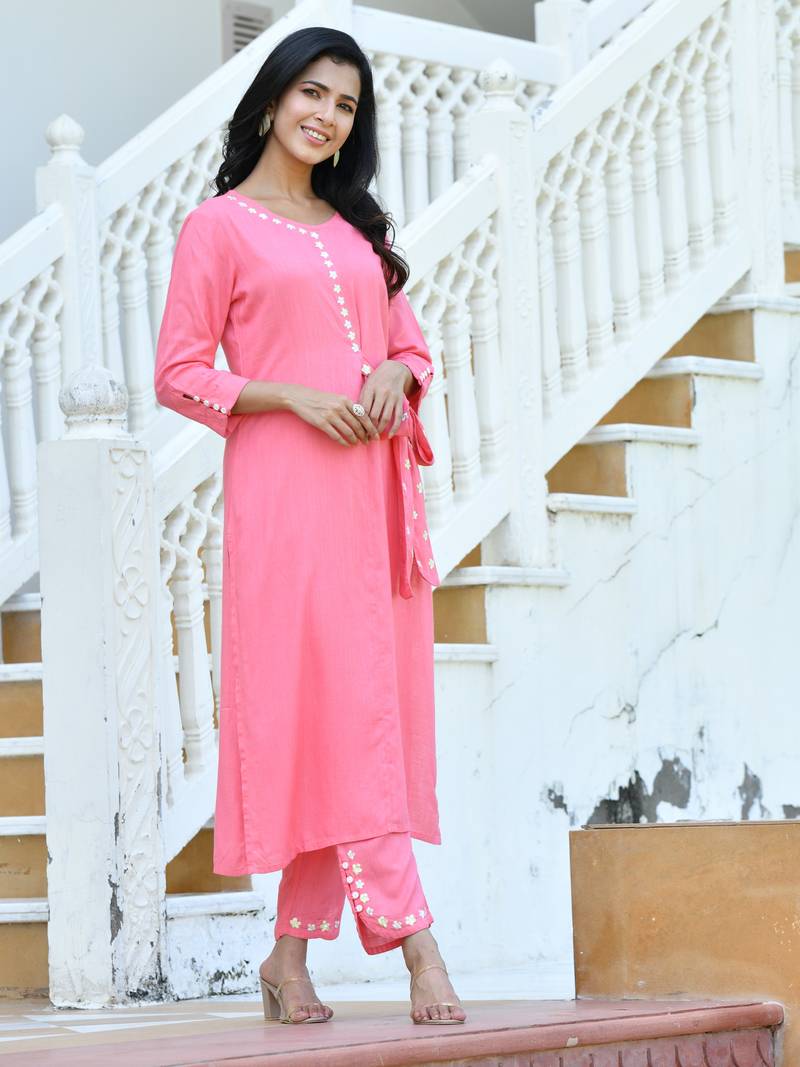 CORAL BLOSSOM KURTA-PANT SET