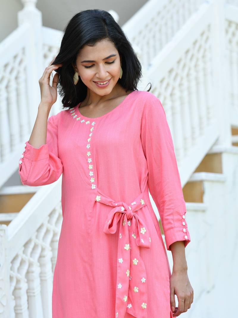 CORAL BLOSSOM KURTA-PANT SET