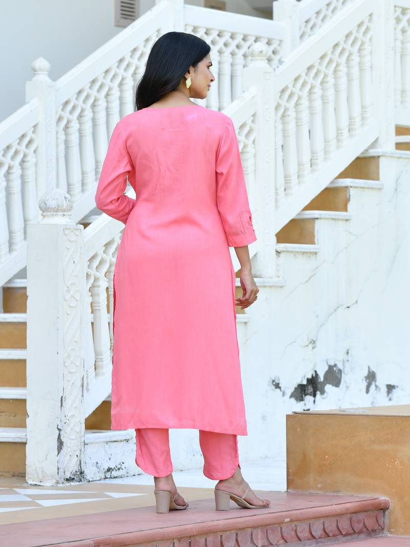 CORAL BLOSSOM KURTA-PANT SET