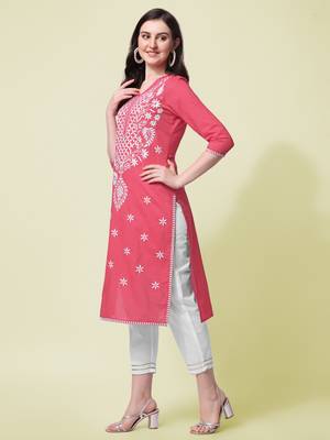 Coral Embroidery Cotton Straight Kurta With Pant set  2