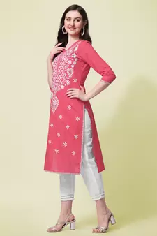 Coral Embroidery Cotton Straight Kurta With Pant set 