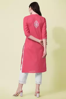 Coral Embroidery Cotton Straight Kurta With Pant set 
