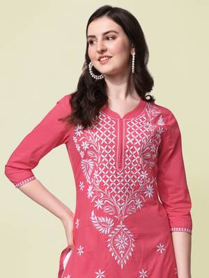 Coral Embroidery Cotton Straight Kurta With Pant set  4
