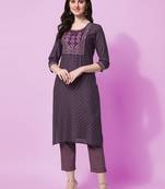 Purple Sequins Foil Printed Embroidery Rayon Kurta