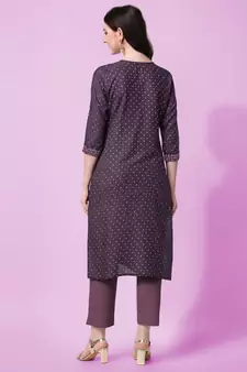 Purple Sequins Foil Printed Embroidery Rayon Kurta
