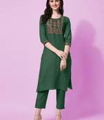 Green Sequins Foil Printed Embroidery Rayon Kurta