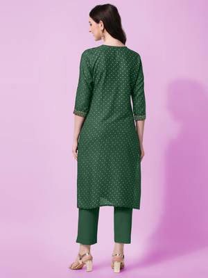 Green Sequins Foil Printed Embroidery Rayon Kurta 3