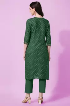 Green Sequins Foil Printed Embroidery Rayon Kurta