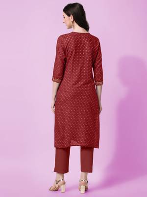 Maroon Sequins Foil Printed Embroidery Rayon Kurta 4