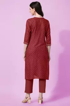 Maroon Sequins Foil Printed Embroidery Rayon Kurta