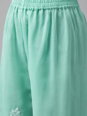 Hand Embroidered Sea Green Georgette Lucknowi Chikankari Women Unstitched Suit Piece 5
