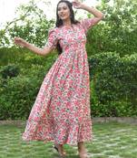 Pink printed cotton long-dresses