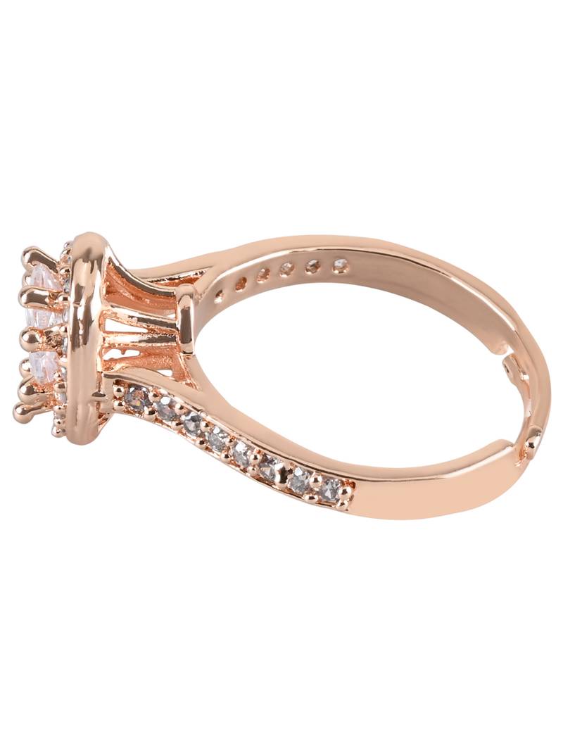 Valentine's Special Rose Gold Plated Elegant Classy CZ Crystal Adjustable Finger Ring for Men & Boys 