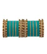 Trendy Velvet Touch Coloured Traditional Stone and Pearl Turquoise Bangle Set