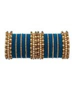 Trendy Velvet Touch Coloured Traditional Stone and Pearl Blue Bangle Set