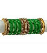 Set Of 38 Cubic Zirconia & Beads-Studded Green Velvet Bangle Set