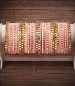 56 Pieces Pink Velvet Coated Crystal Studded Bangle Set
