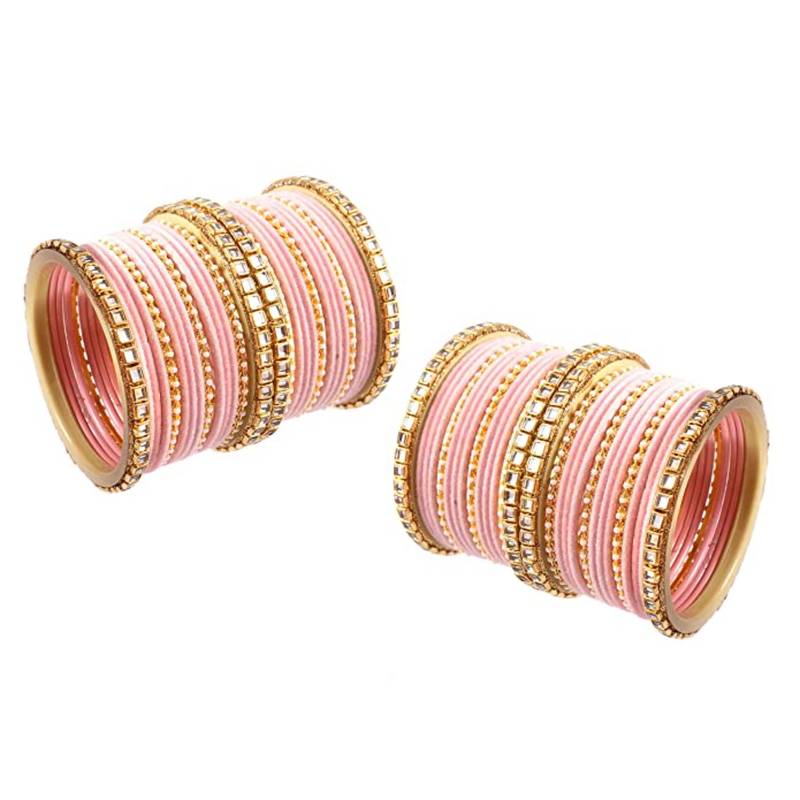 56 Pieces Pink Velvet Coated Crystal Studded Bangle Set