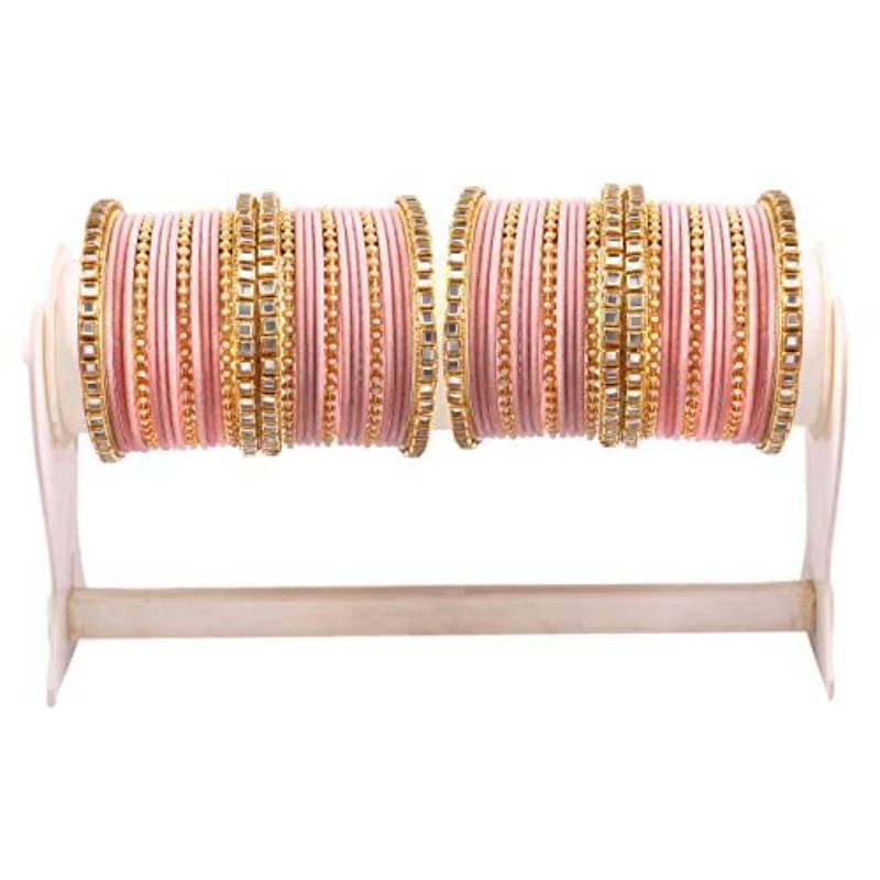 56 Pieces Pink Velvet Coated Crystal Studded Bangle Set