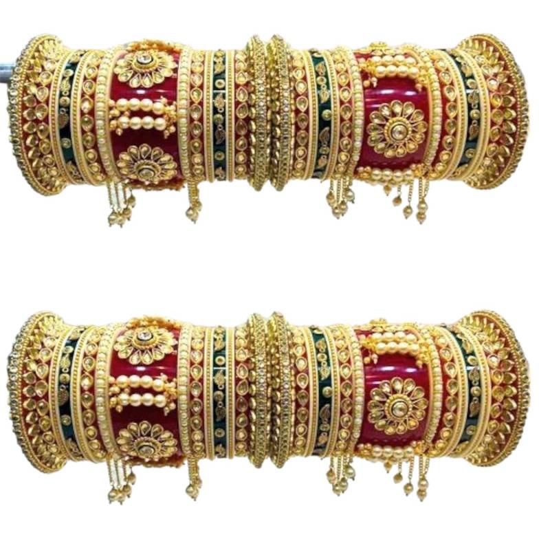 Gold Plated Traditional Bridal wear Bangles Set Of 2 Matching Bangles Set Wedding Chuda