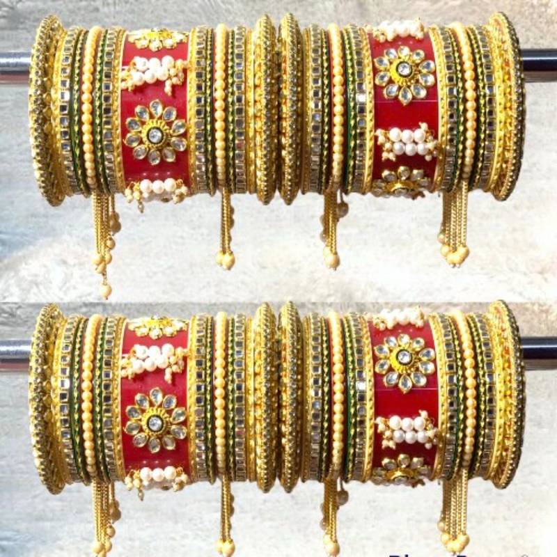 Gold Plated Traditional Bridal wear Bangles Set Of 2 Matching Bangles Set Wedding Chuda