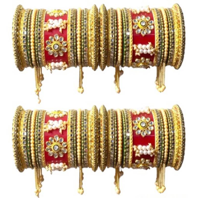 Gold Plated Traditional Bridal wear Bangles Set Of 2 Matching Bangles Set Wedding Chuda