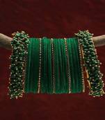 52 Pieces Emerald Green Velvet Coated Crystal Studded Bangle Set