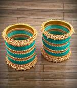 52 Pieces Turquoise Velvet Coated Crystal and Pearl Cluster Bangle Set