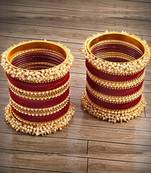 52 Pieces Maroon Velvet Coated Crystal and Pearl Cluster Bangle Set