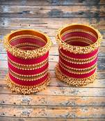 52 Pieces Magenta Velvet Coated Crystal and Pearl Cluster Bangle Set