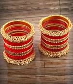 52 Pieces Red Velvet Coated Crystal and Pearl Cluster Bangle Set
