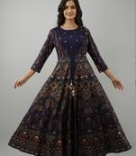 Embroidered Openfront Anarkali Kurta in Blue