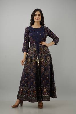 Embroidered Openfront Anarkali Kurta in Blue 2