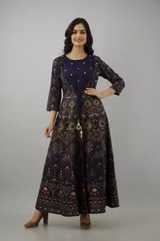 Embroidered Openfront Anarkali Kurta in Blue