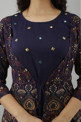 Embroidered Openfront Anarkali Kurta in Blue 4