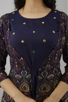 Embroidered Openfront Anarkali Kurta in Blue