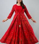 Embroidered Openfront Anarkali Kurta in Red