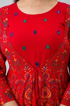 Embroidered Openfront Anarkali Kurta in Red