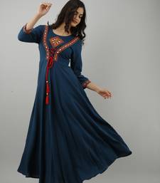 Women Embroidered Anarkali Kurta in Dark Blue