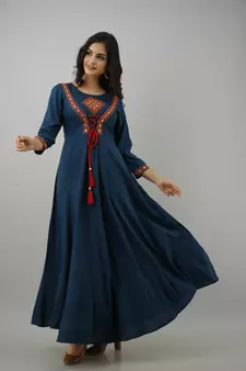 Women Embroidered Anarkali Kurta in Dark Blue