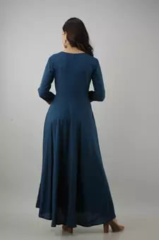 Women Embroidered Anarkali Kurta in Dark Blue