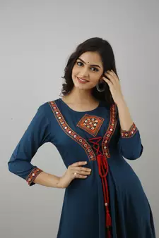 Women Embroidered Anarkali Kurta in Dark Blue