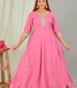 ftDiva Women Emblished Printed Anarkali Kurta in Pink