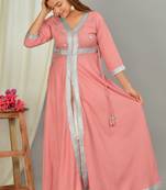 ftDiva Women Emblished Openfront Flared Kurta in Pink