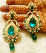 Designer South Indian Style Rama Green Pearl Earrings
