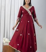 ftDiva Women Emblished Angarakha Flared Kurta in Maroon
