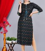 ftDiva Women Printed Straight Kurta in Black