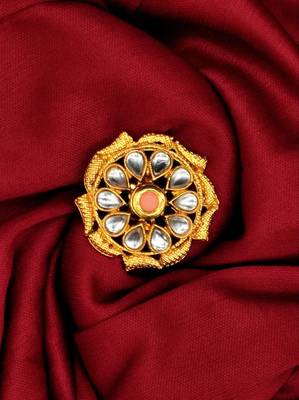PEACH Color Gold Tone Clustered Pearls Circular Kundan Adjustable Finger Ring For Women FR_123_PH_70 1
