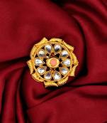 PEACH Color Gold Tone Clustered Pearls Circular Kundan Adjustable Finger Ring For Women FR_123_PH_70